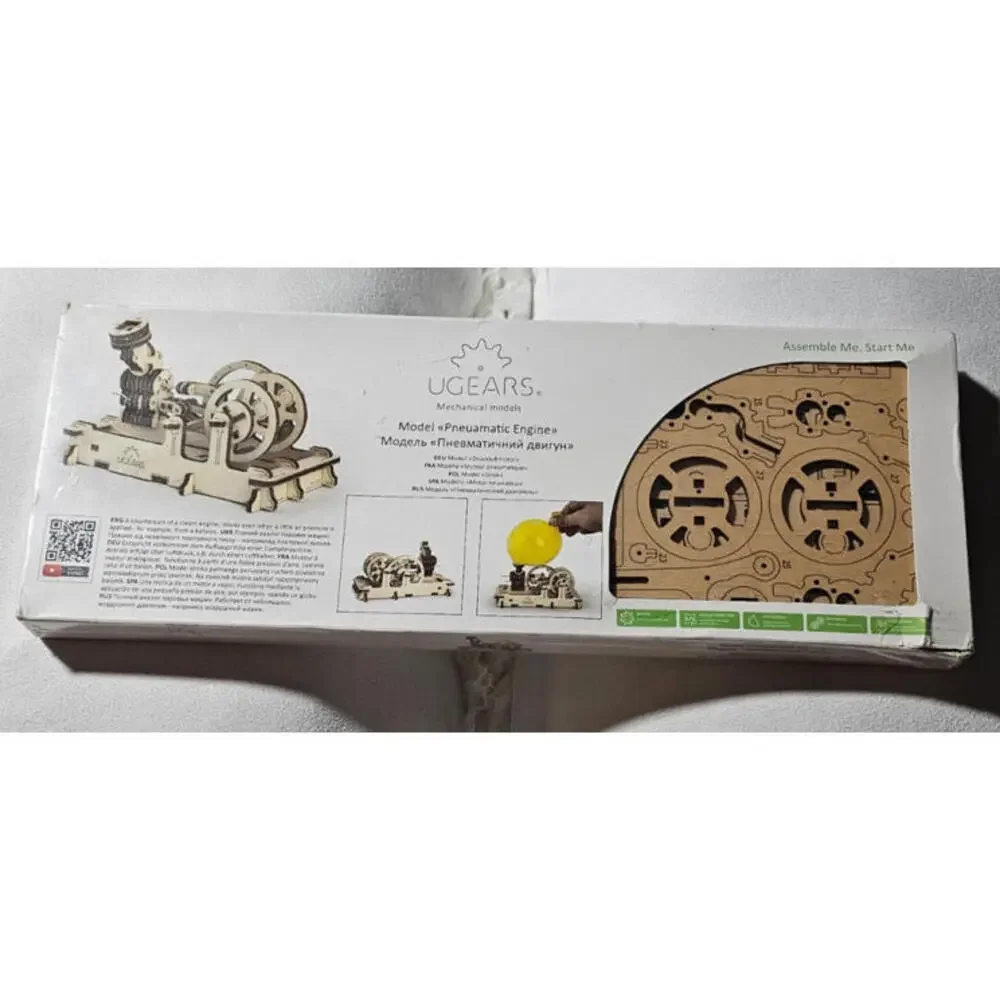 UGEARS Pneumatic Engine 3D Wood Model Kit Sealed Mechanical Educational READ